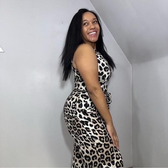 French Connection Leopard Print Jumpsuit Animal Print Wide Leg Romper Neutral - Picture 5 of 11